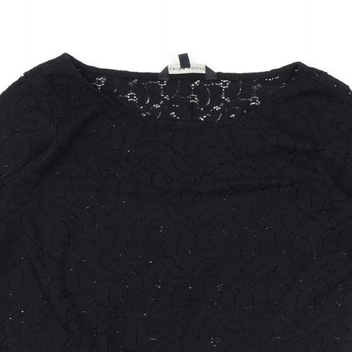 Laura Ashley Womens Black Polyester Basic Blouse Size 14 Scoop Neck