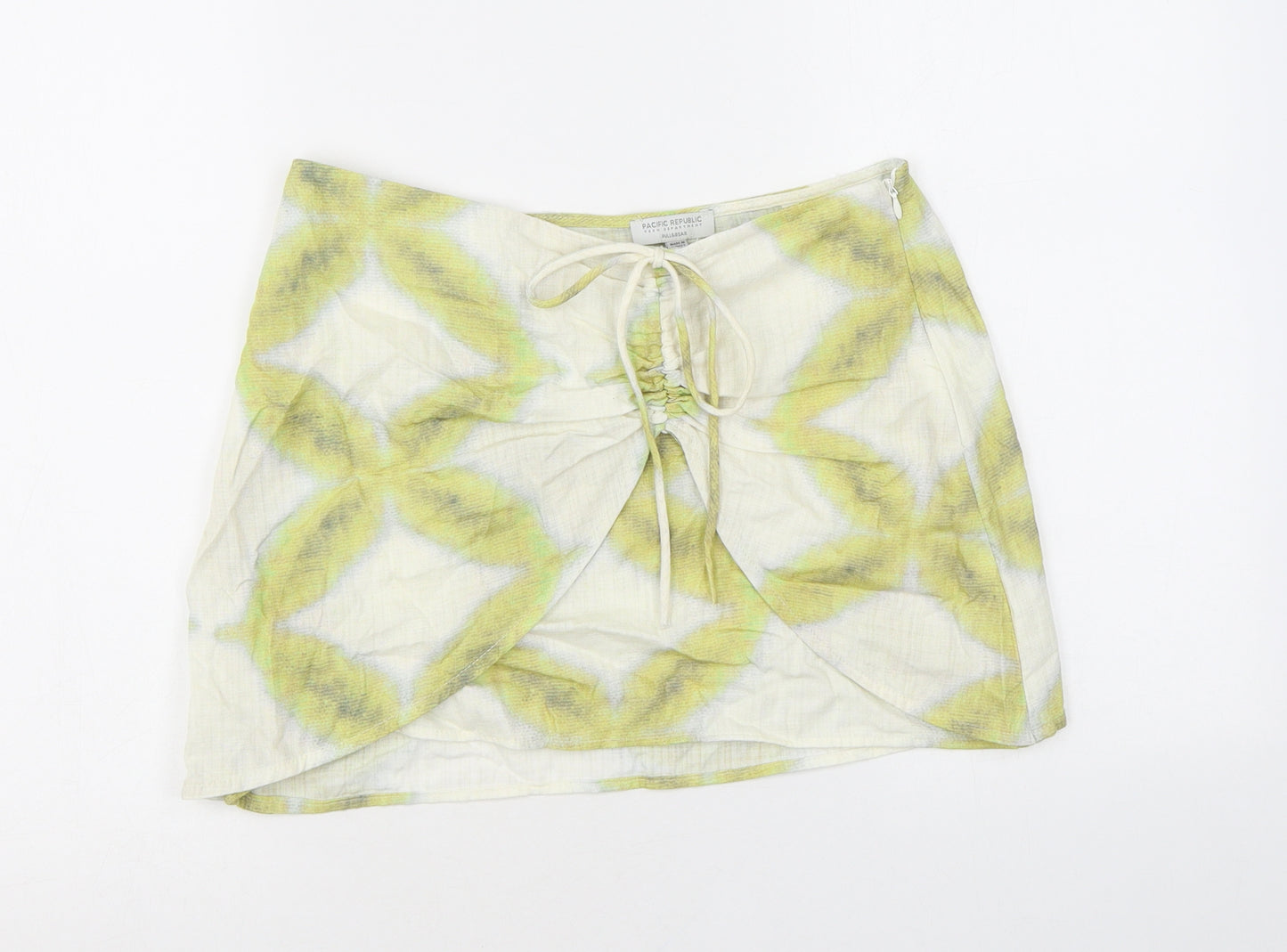Pull&Bear Womens Green Geometric Viscose Mini Skirt Size M Zip