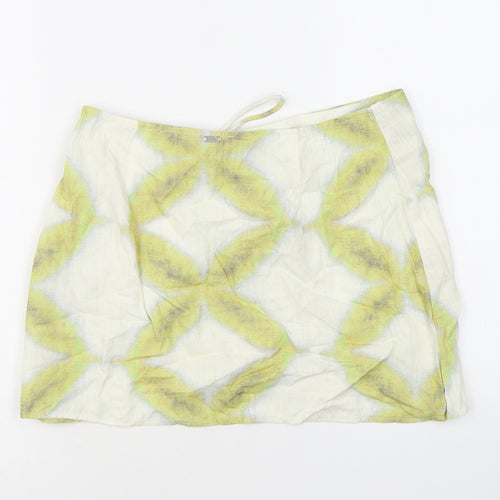 Pull&Bear Womens Green Geometric Viscose Mini Skirt Size M Zip