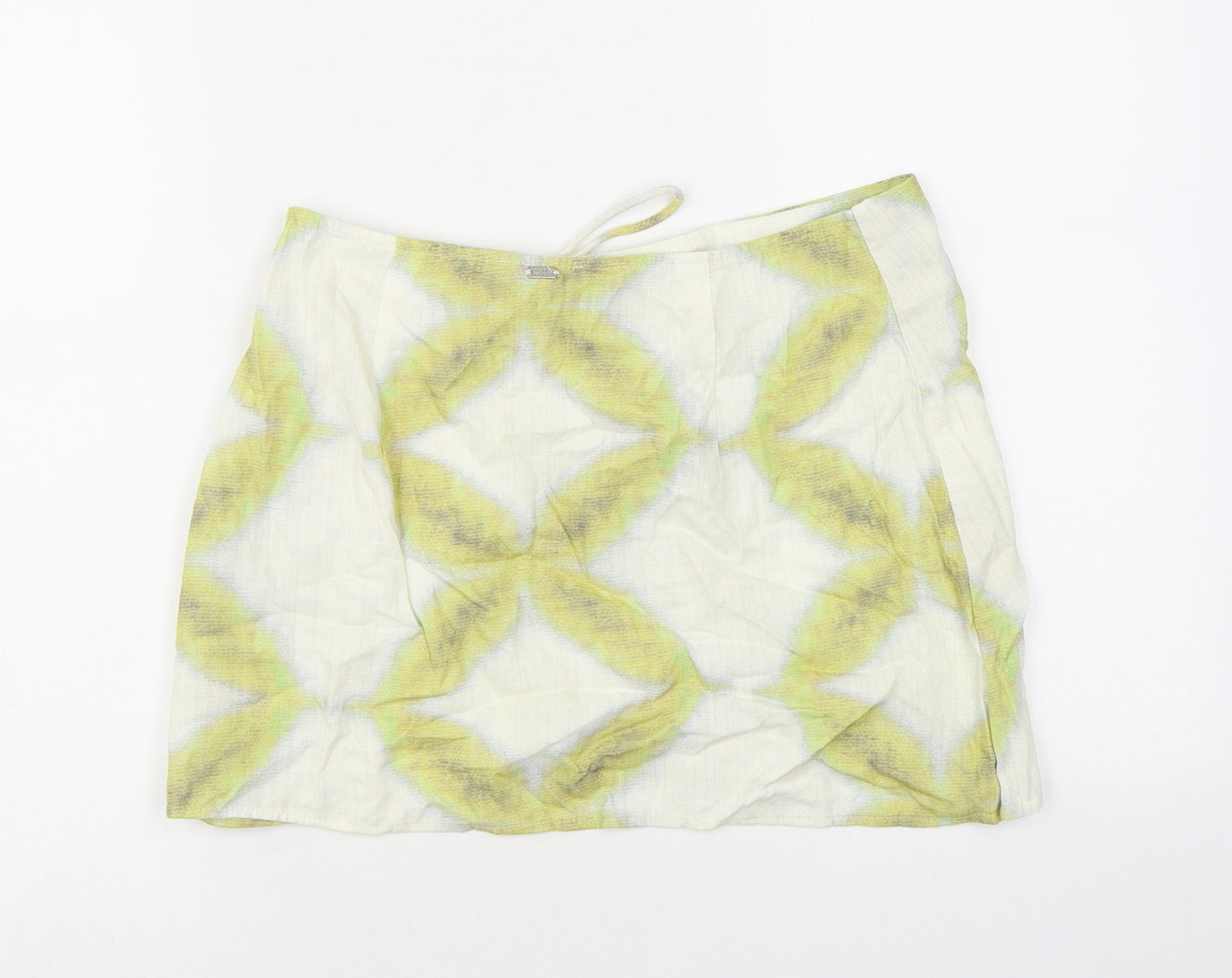 Pull&Bear Womens Green Geometric Viscose Mini Skirt Size M Zip