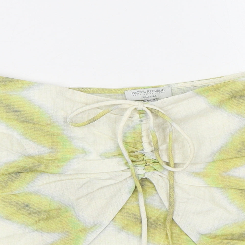 Pull&Bear Womens Green Geometric Viscose Mini Skirt Size M Zip