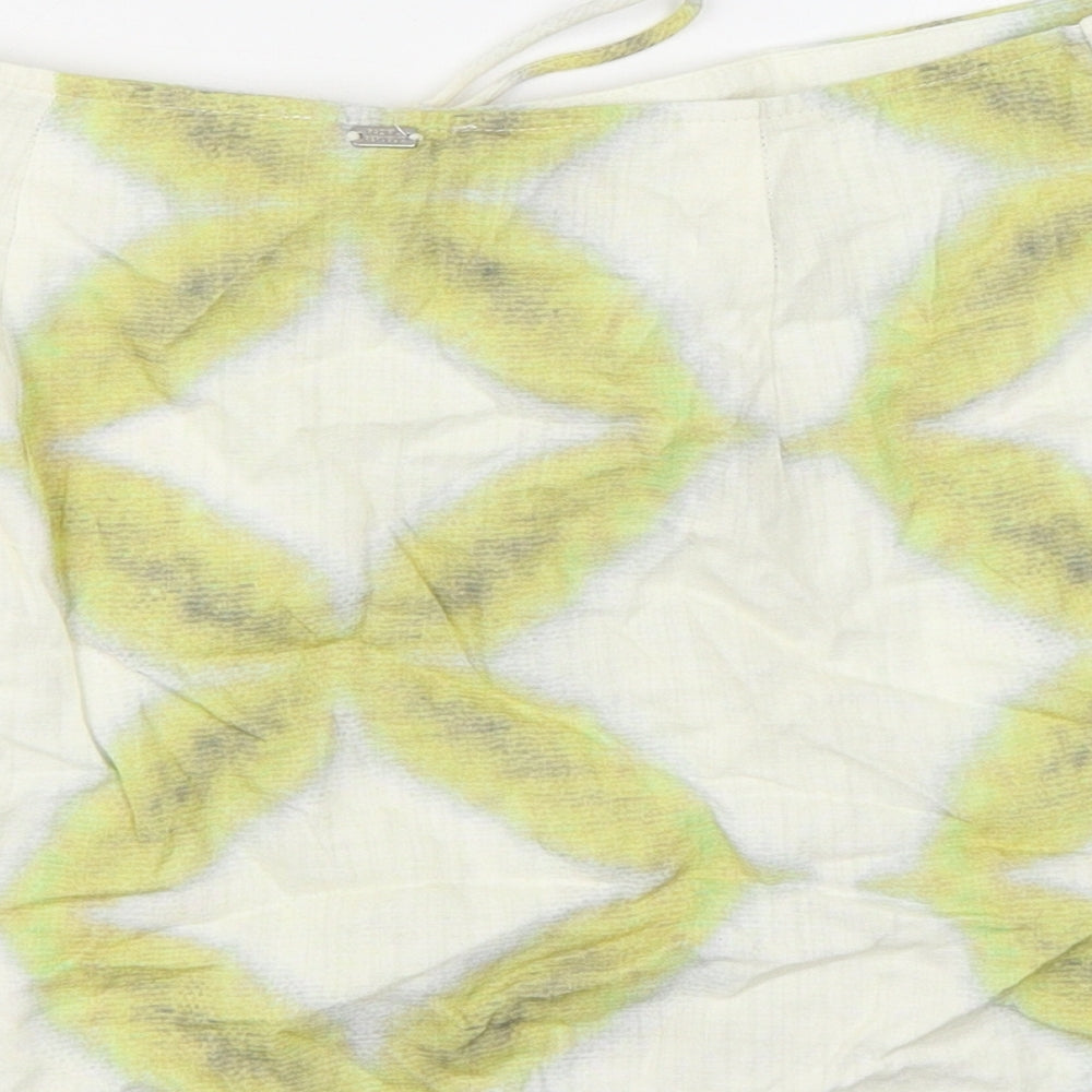 Pull&Bear Womens Green Geometric Viscose Mini Skirt Size M Zip