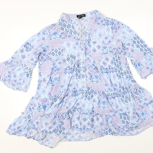 QED London Womens Blue Geometric Viscose Tunic Blouse Size S Henley