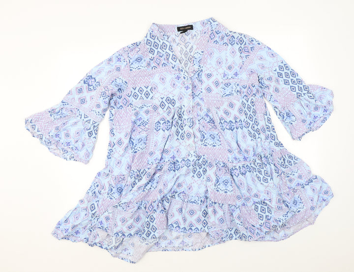 QED London Womens Blue Geometric Viscose Tunic Blouse Size S Henley