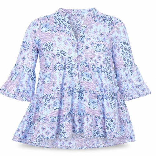 QED London Womens Blue Geometric Viscose Tunic Blouse Size S Henley