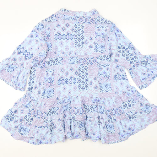 QED London Womens Blue Geometric Viscose Tunic Blouse Size S Henley