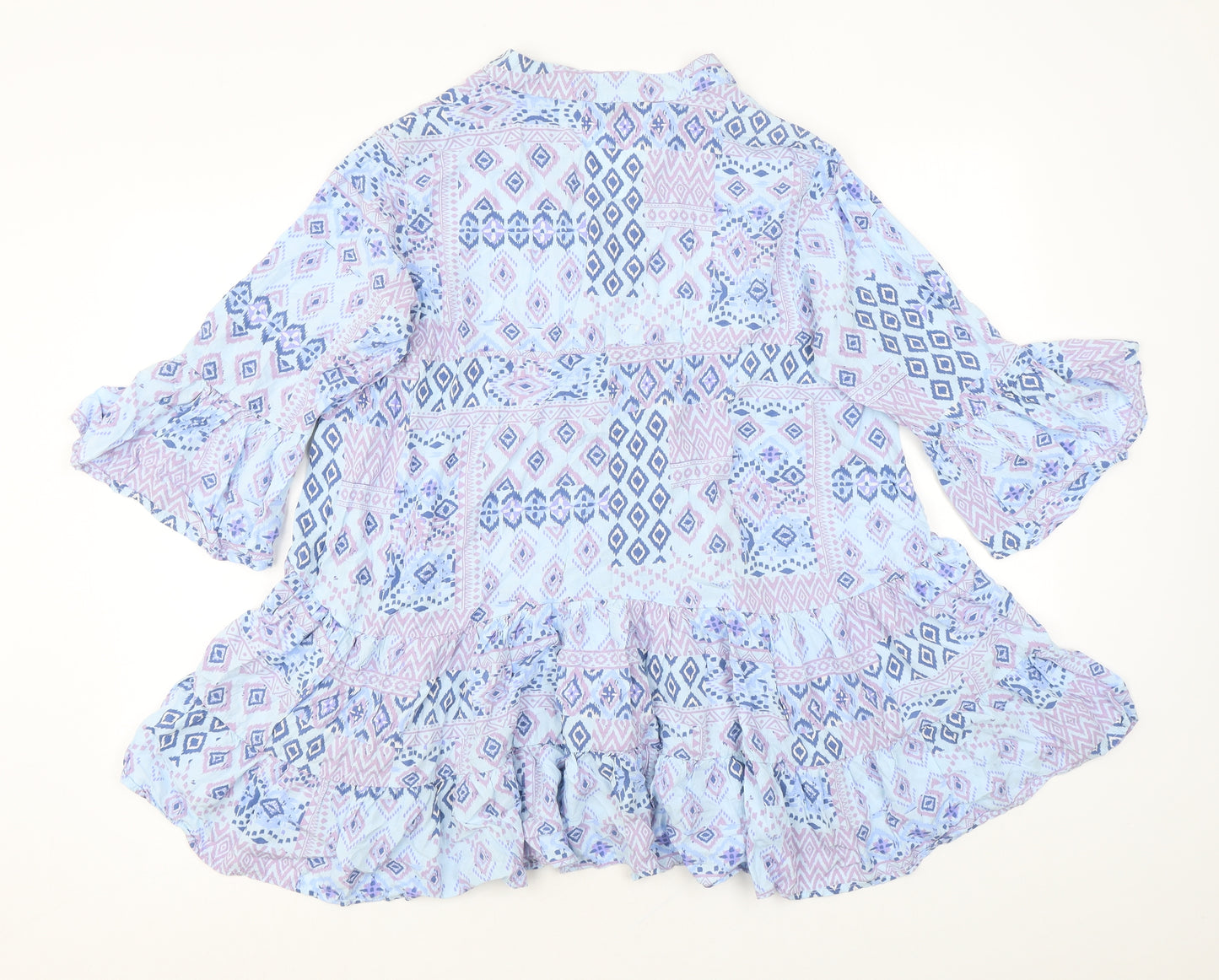 QED London Womens Blue Geometric Viscose Tunic Blouse Size S Henley