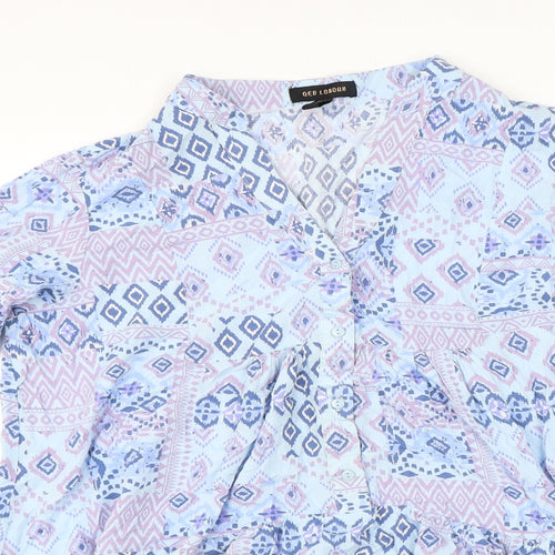 QED London Womens Blue Geometric Viscose Tunic Blouse Size S Henley