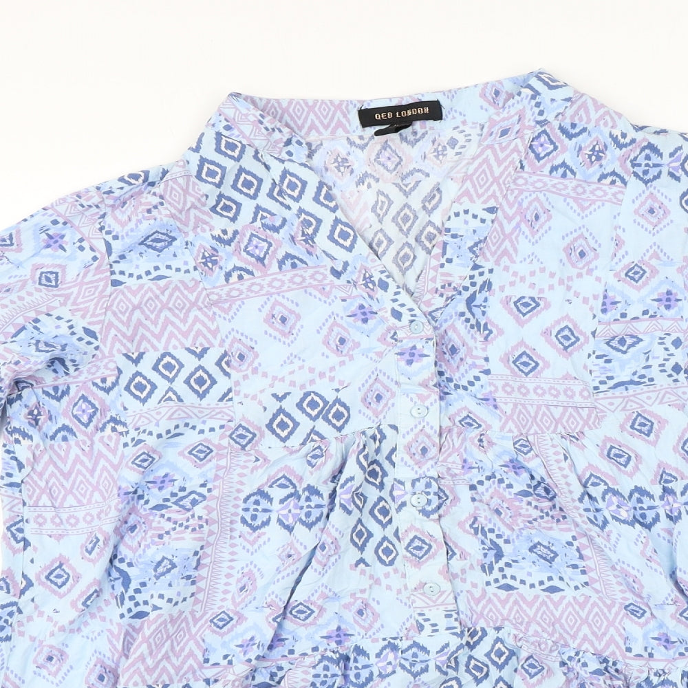 QED London Womens Blue Geometric Viscose Tunic Blouse Size S Henley