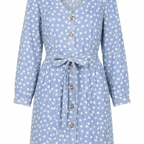 Velvet Heart Womens Blue Fair Isle Cotton Shirt Dress Size S V-Neck Button