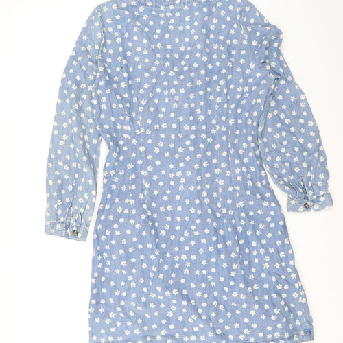 Velvet Heart Womens Blue Fair Isle Cotton Shirt Dress Size S V-Neck Button