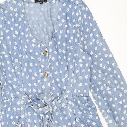 Velvet Heart Womens Blue Fair Isle Cotton Shirt Dress Size S V-Neck Button