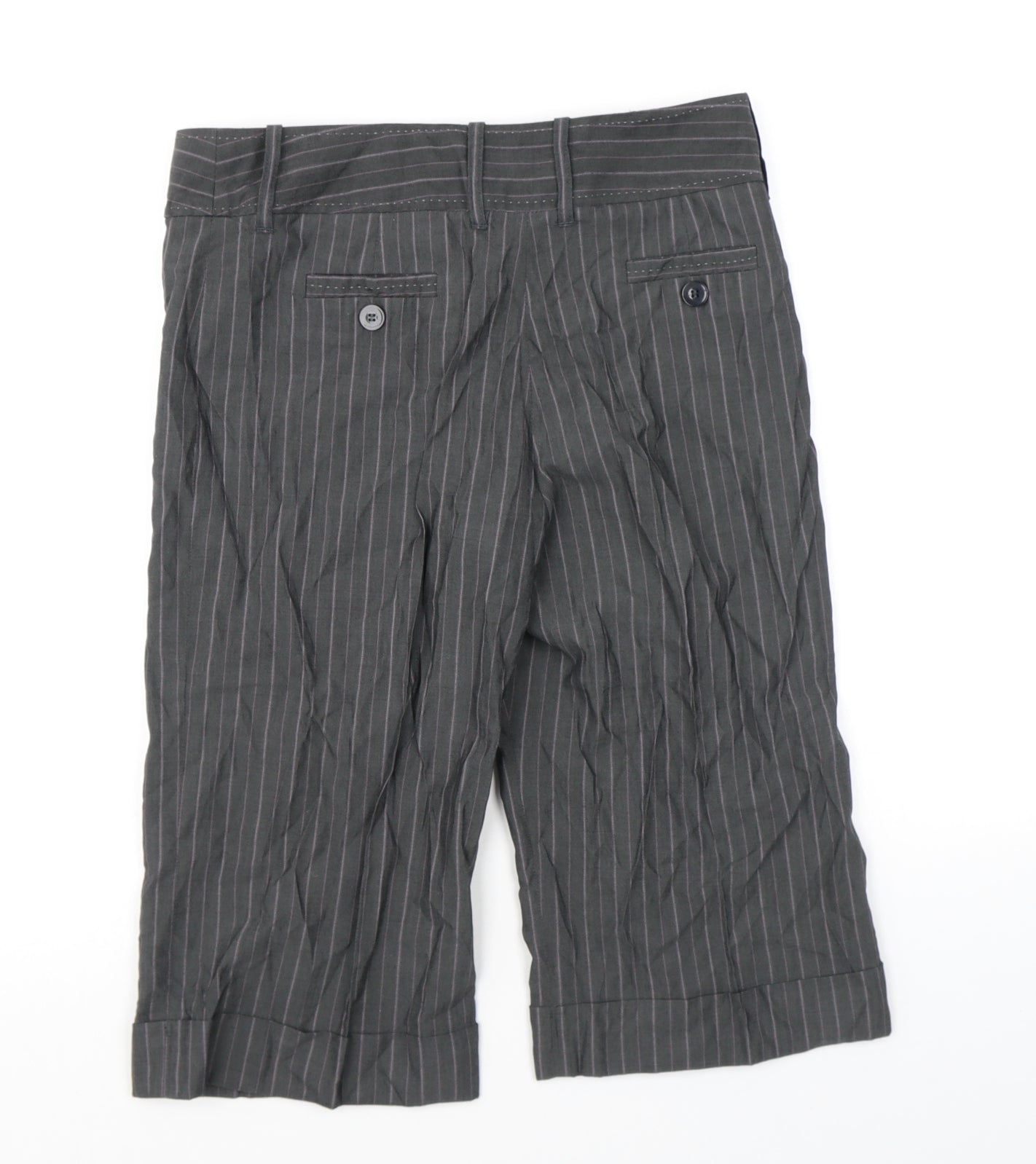 NEXT Womens Grey Striped Wool Capri Trousers Size 12 Regular Zip