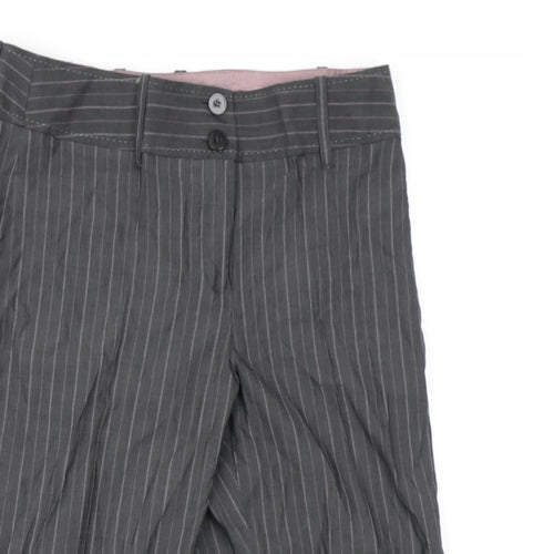 NEXT Womens Grey Striped Wool Capri Trousers Size 12 Regular Zip