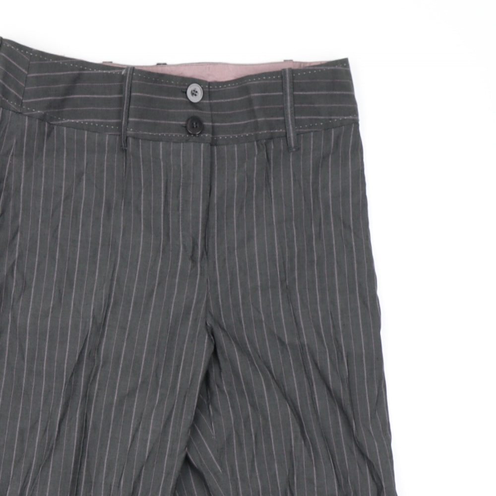 NEXT Womens Grey Striped Wool Capri Trousers Size 12 Regular Zip