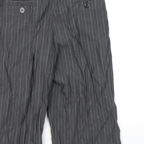 NEXT Womens Grey Striped Wool Capri Trousers Size 12 Regular Zip