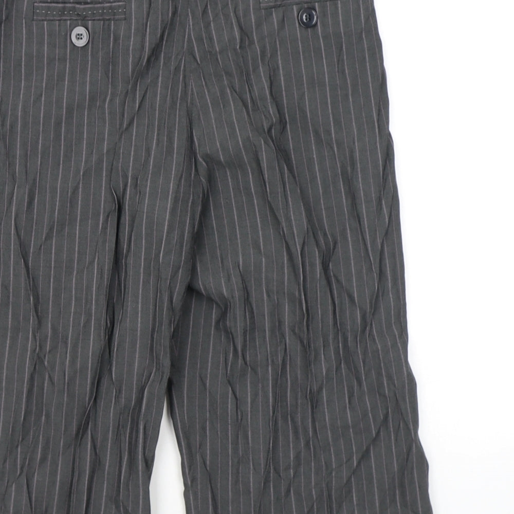 NEXT Womens Grey Striped Wool Capri Trousers Size 12 Regular Zip