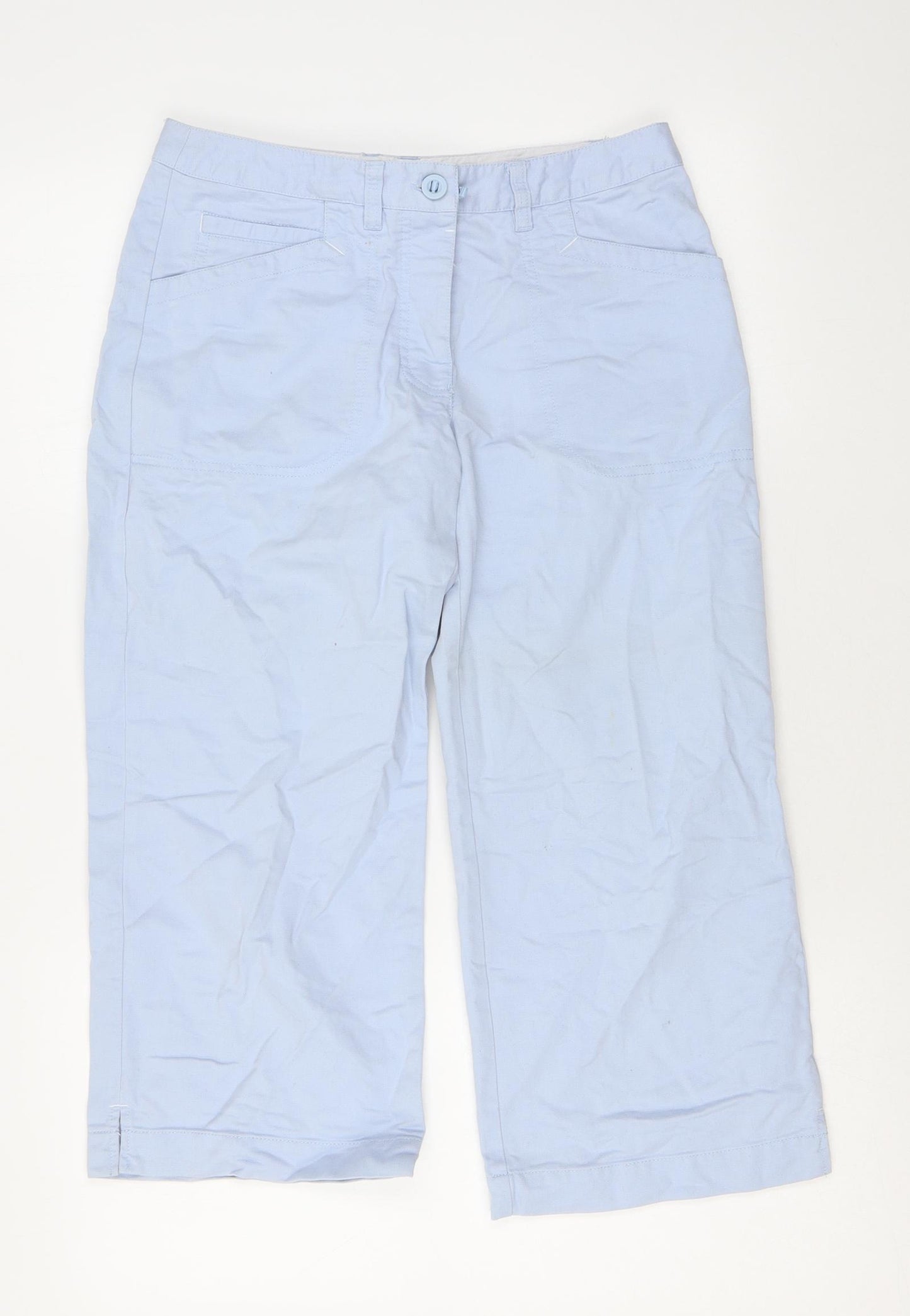 NEXT Womens Blue Cotton Cropped Trousers Size 10 L20 in Regular Button