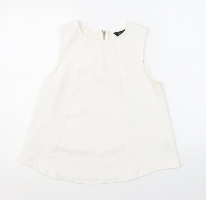 Topshop Womens White Polyester Basic Tank Size 10 Round Neck