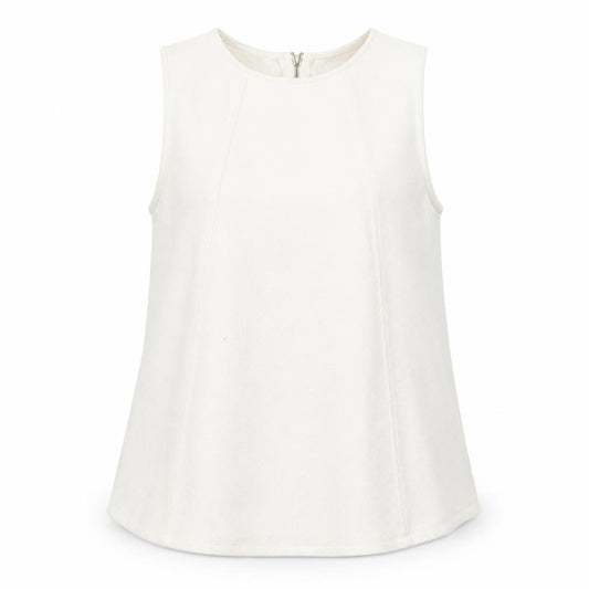 Front view of Topshop women’s white polyester basic tank, size UK 10, round neck
