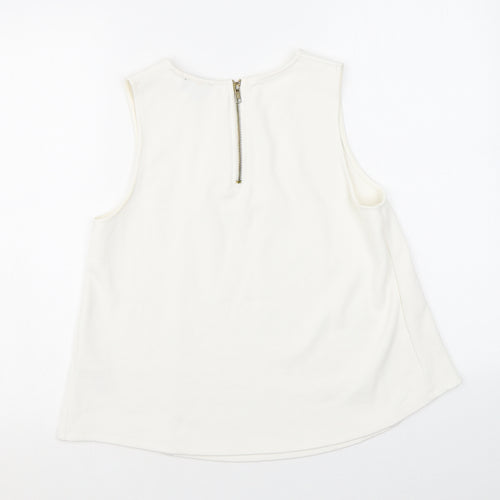 Topshop Womens White Polyester Basic Tank Size 10 Round Neck