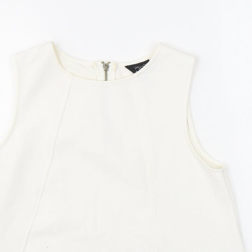 Topshop Womens White Polyester Basic Tank Size 10 Round Neck