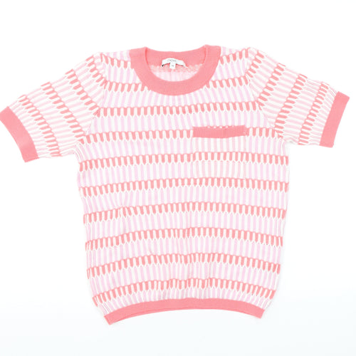 NEXT Womens Pink Crew Neck Geometric Acrylic Pullover Jumper Size XS Pullover