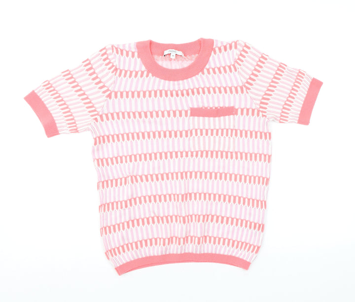 NEXT Womens Pink Crew Neck Geometric Acrylic Pullover Jumper Size XS Pullover
