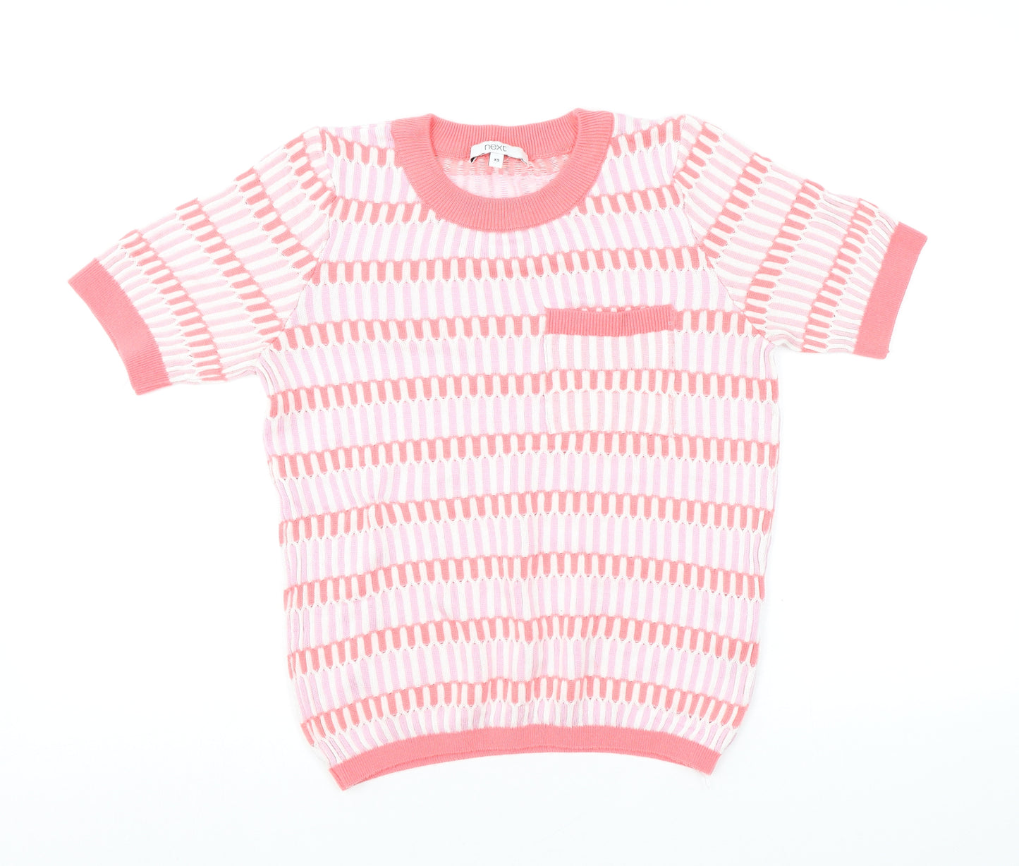 NEXT Womens Pink Crew Neck Geometric Acrylic Pullover Jumper Size XS Pullover