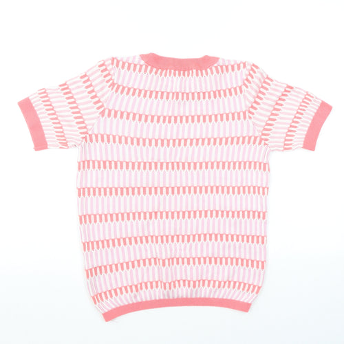NEXT Womens Pink Crew Neck Geometric Acrylic Pullover Jumper Size XS Pullover