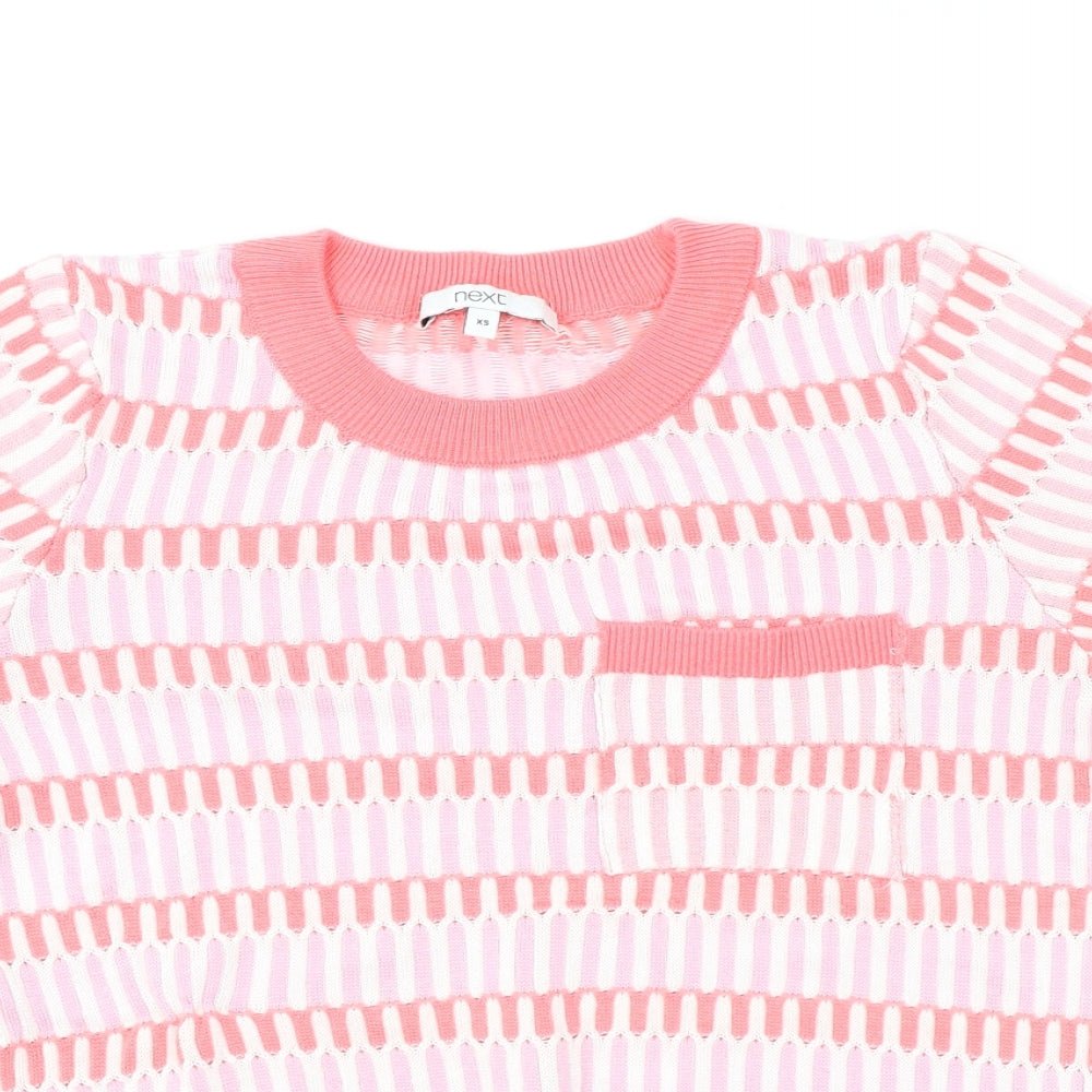 NEXT Womens Pink Crew Neck Geometric Acrylic Pullover Jumper Size XS Pullover
