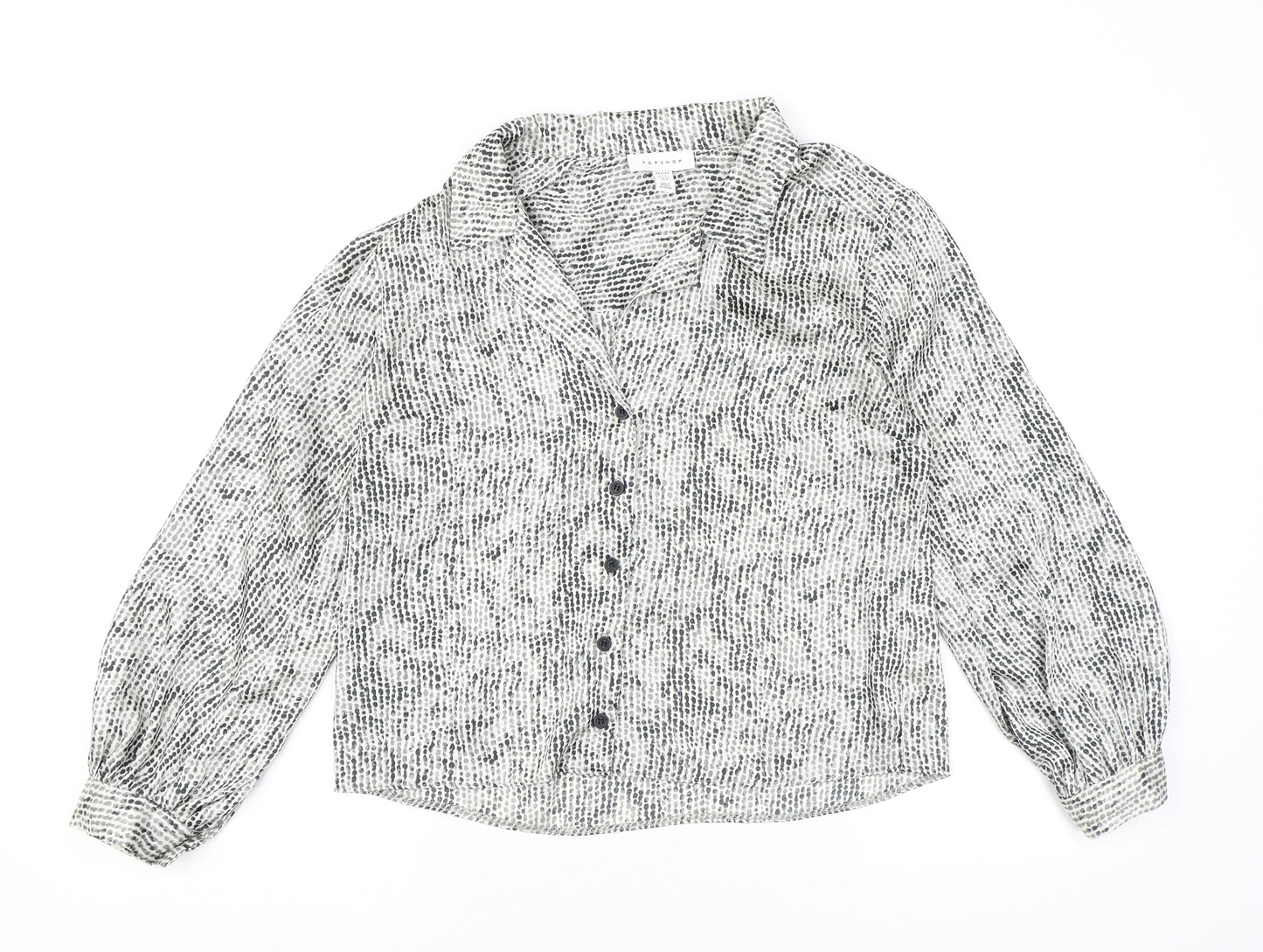 Topshop Womens Grey Geometric Polyester Basic Button-Up Size 10 Collared
