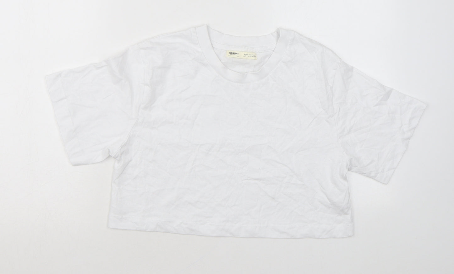 Pull&Bear Womens White Cotton Basic T-Shirt Size S Round Neck