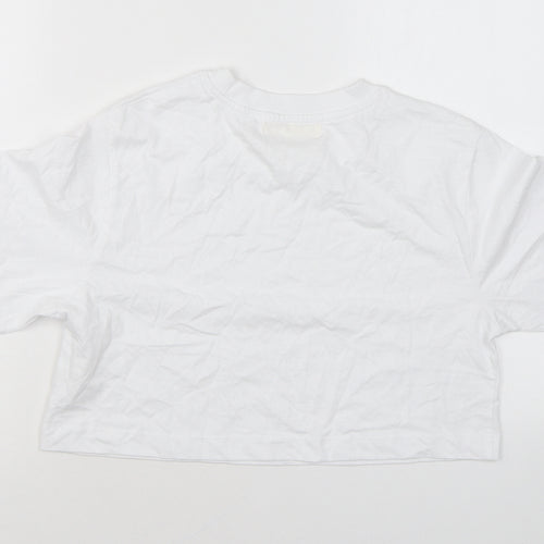 Pull&Bear Womens White Cotton Basic T-Shirt Size S Round Neck