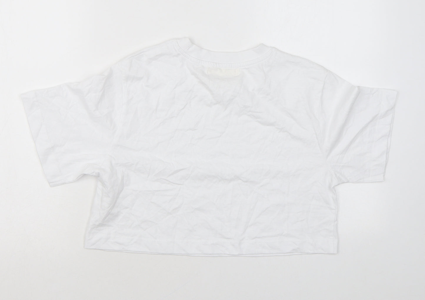 Pull&Bear Womens White Cotton Basic T-Shirt Size S Round Neck