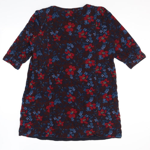 Seasalt Womens Blue Floral Cotton Shift Size 18 V-Neck Pullover