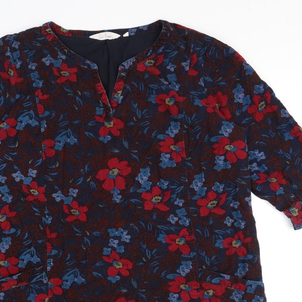 Seasalt Womens Blue Floral Cotton Shift Size 18 V-Neck Pullover