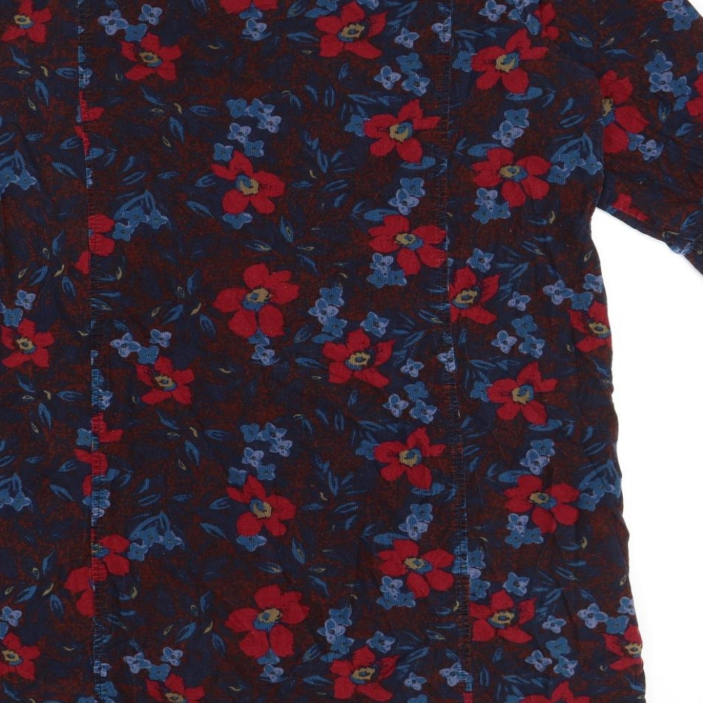 Seasalt Womens Blue Floral Cotton Shift Size 18 V-Neck Pullover