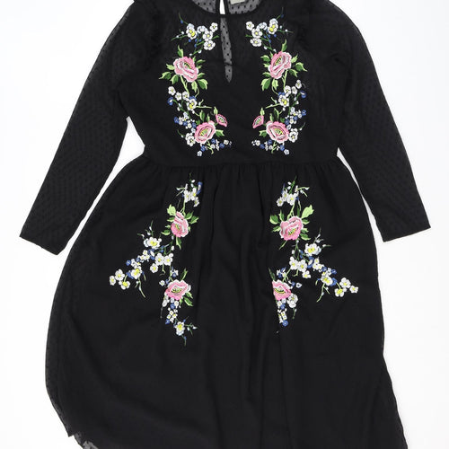 ASOS Womens Black Polka Dot Polyester Fit & Flare Size 16 Round Neck Zip