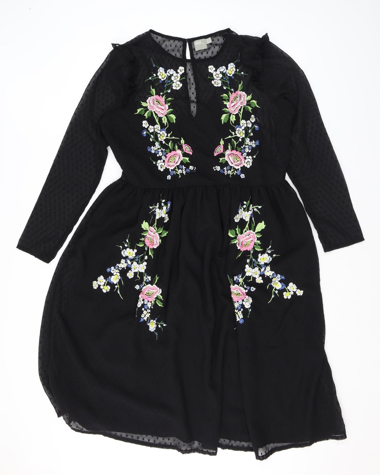 ASOS Womens Black Polka Dot Polyester Fit & Flare Size 16 Round Neck Zip