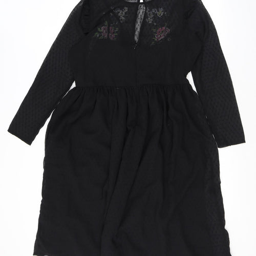 ASOS Womens Black Polka Dot Polyester Fit & Flare Size 16 Round Neck Zip