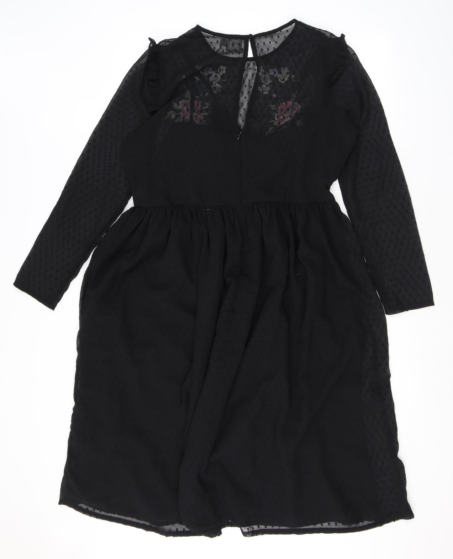 ASOS Womens Black Polka Dot Polyester Fit & Flare Size 16 Round Neck Zip