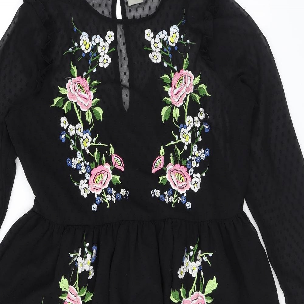 ASOS Womens Black Polka Dot Polyester Fit & Flare Size 16 Round Neck Zip