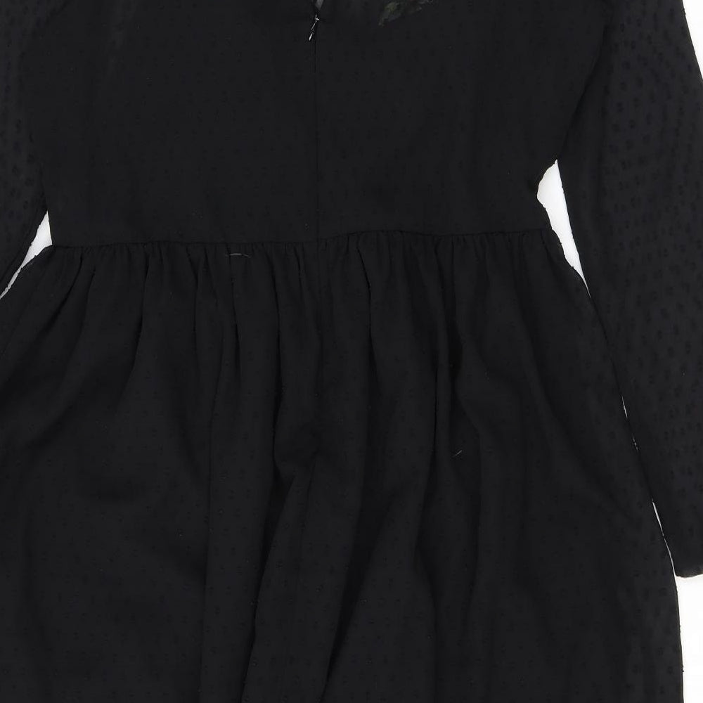 ASOS Womens Black Polka Dot Polyester Fit & Flare Size 16 Round Neck Zip