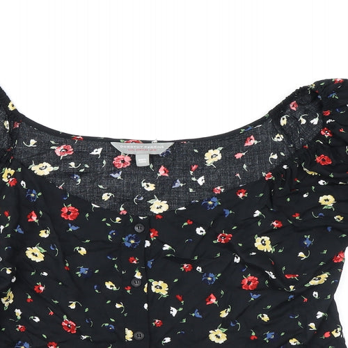 Dorothy Perkins Womens Black Floral Viscose Basic Button-Up Size 12 Boat Neck