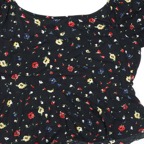 Dorothy Perkins Womens Black Floral Viscose Basic Button-Up Size 12 Boat Neck