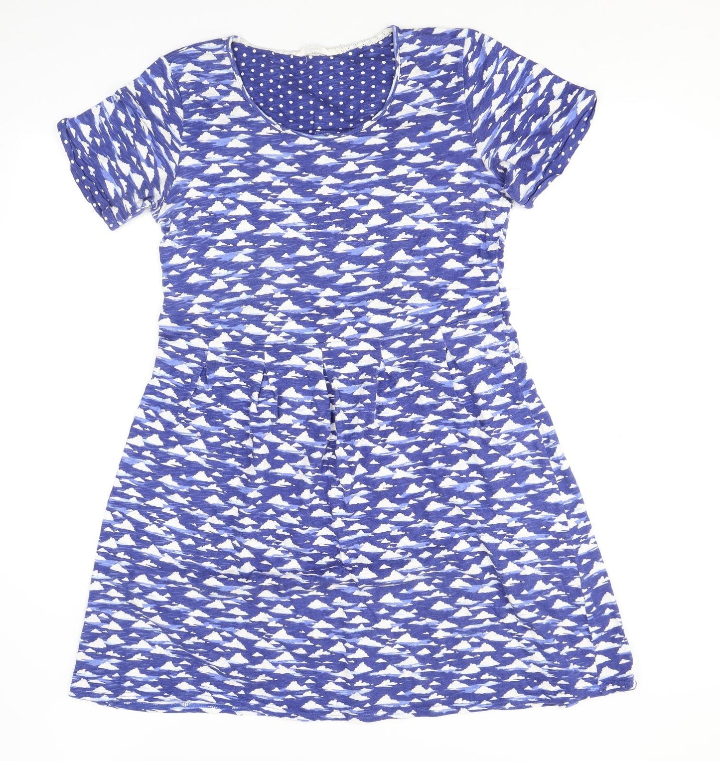Braintree Womens Blue Geometric 100% Cotton A-Line Size L Scoop Neck Pullover - Cloud Print