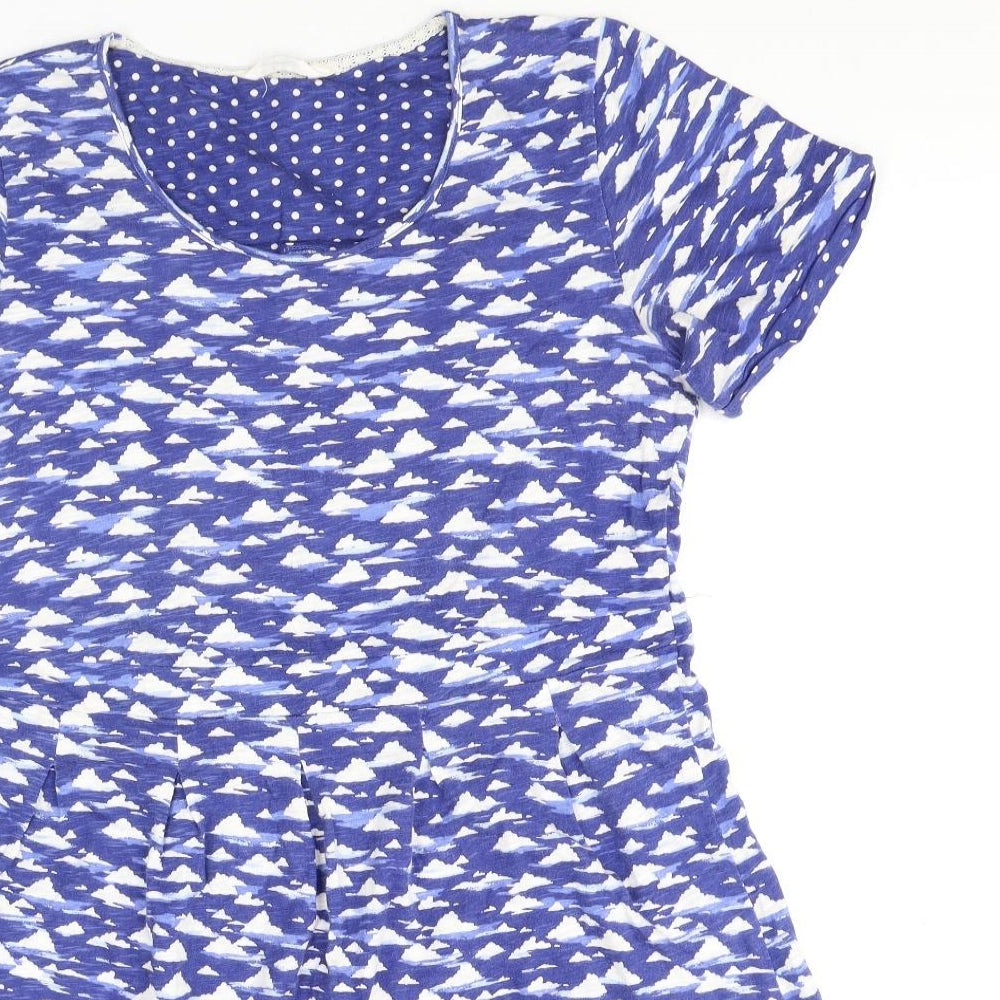 Braintree Womens Blue Geometric 100% Cotton A-Line Size L Scoop Neck Pullover - Cloud Print