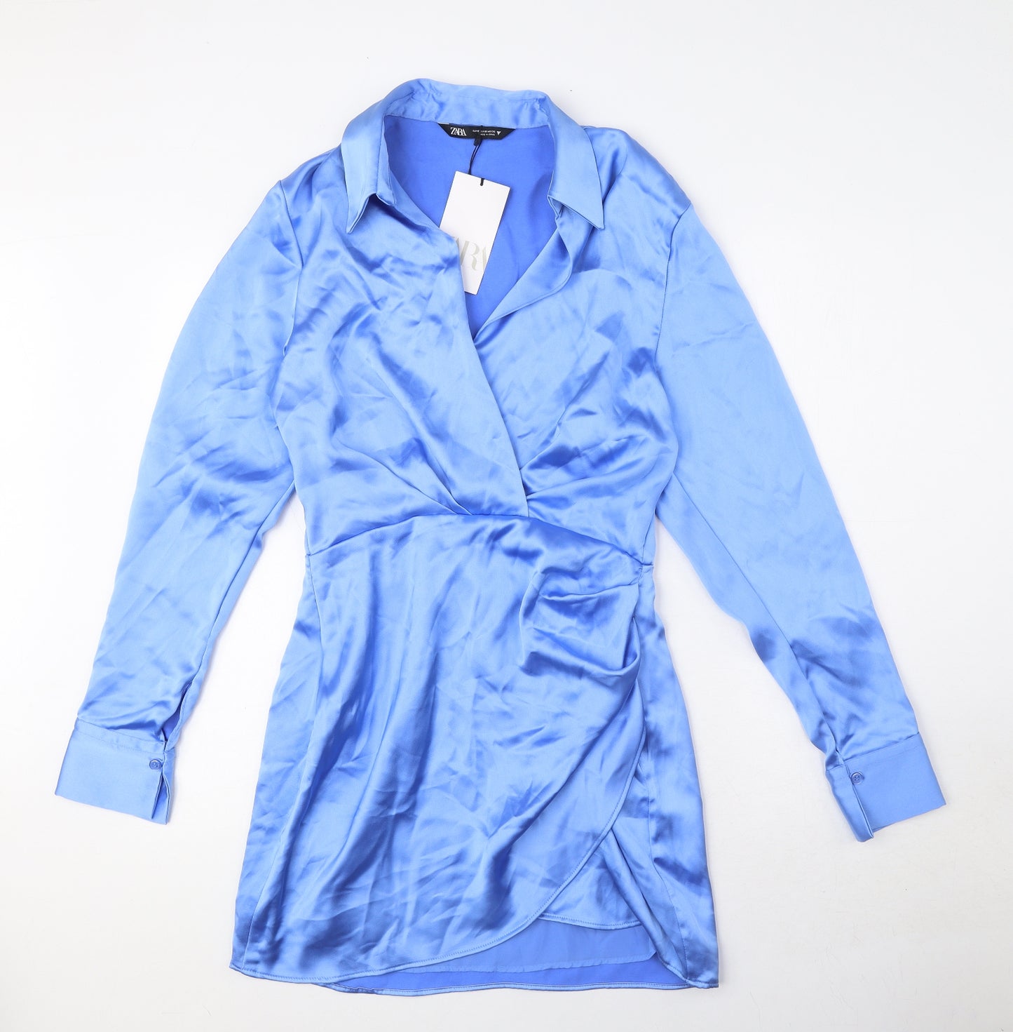 Zara Womens Blue Polyester A-Line Size S Collared Zip