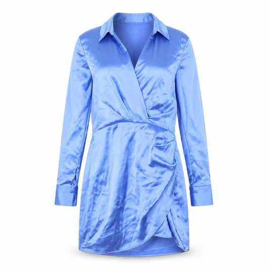 Front view of Zara women’s blue polyester a-line, size S, collared zip